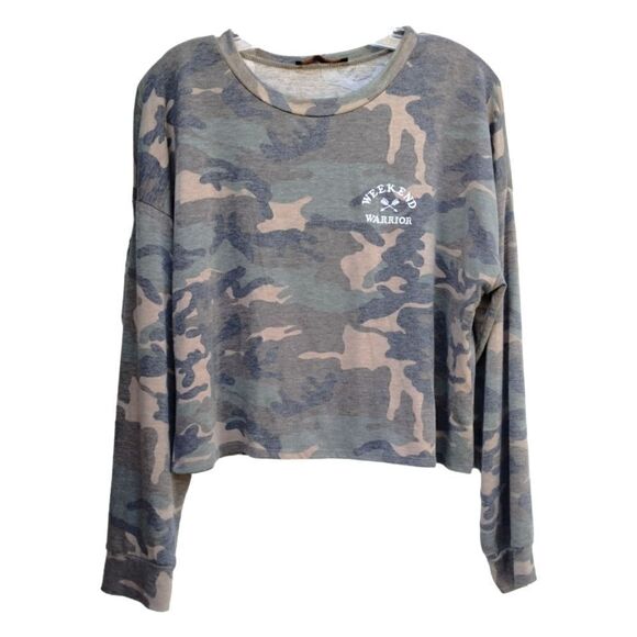 Social Butterflies Long Sleeve Camo Cropped Top Weekend Warriors Size L - Picture 1 of 5